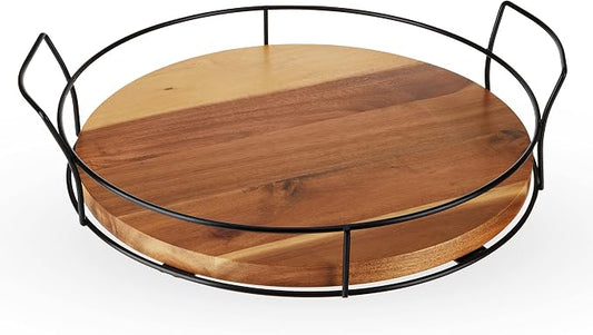 Twine Acacia Wood Cocktail Tray, Outdoor Entertaining, Easy Carry Handles, Removable Frame, Drink and Appetizer Tray, Set of 1
