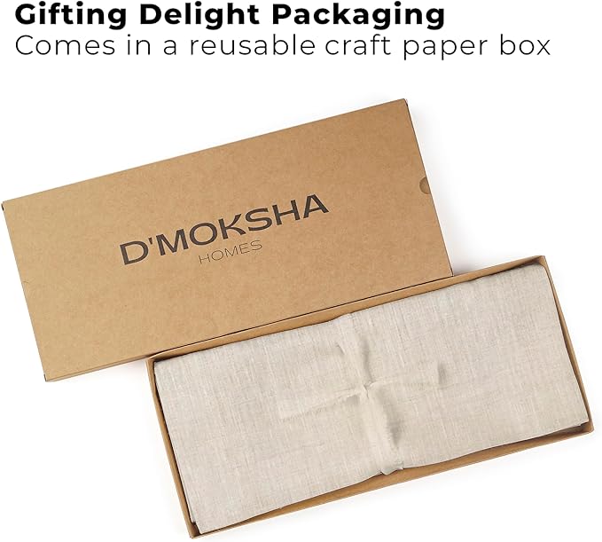 Classic Linen™ by D'Moksha Light Natural Table Runner 84 Inches Long, 100% Pure Linen, 14 x 84 Inch Table Runner for Dresser, Dining- Summer, Father's Day