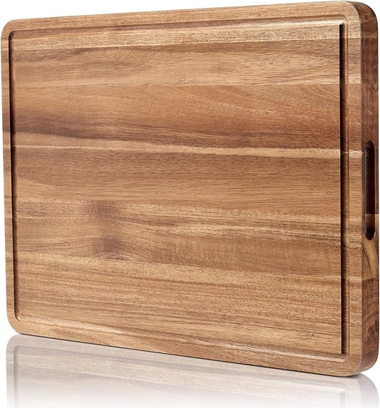 GAOMON Acacia Wood Cutting Board for Kitchen, 20x15x1.38 Inch Large Wooden Chopping Board, Thick Butcher Block with Juice Grooves and Handle, Charcuteries Tray for Meat Fruit Cheese