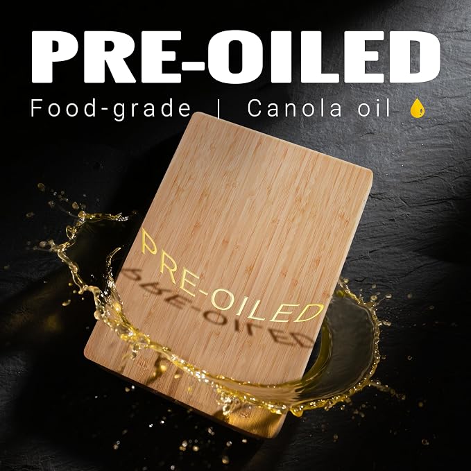 Small Bamboo Cutting Board with Handle 0.8" thick – TRULY Glue Free, Pre-Oiled, Non Toxic Wood Board for Cheese, Fruits & Veggies 14"x10"/36x26cm – Dishwasher Safe [New 2026 Upgrade]