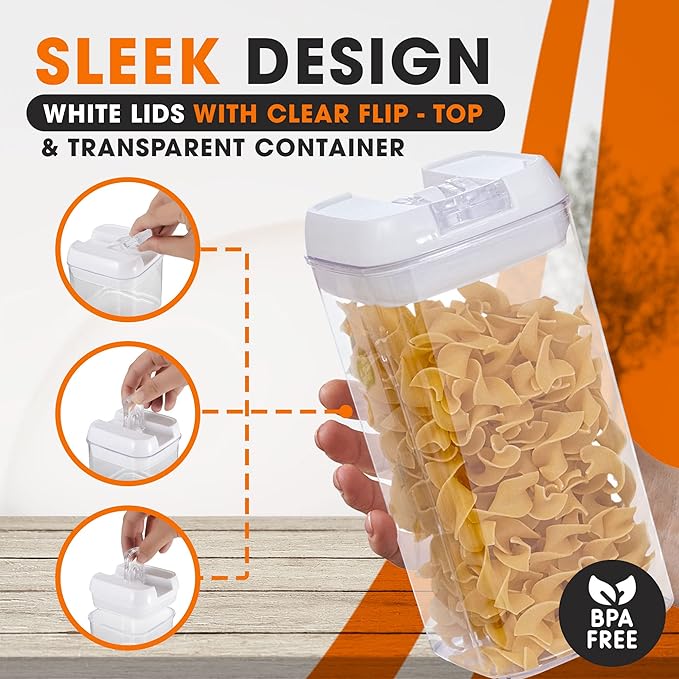 Cheer Collection Airtight Food Storage Containers, Kitchen Storage Containers for Pantry, Set of 6 Food Containers with Lids Airtight, Pantry Storage Containers & Organizers with Lids, 12L, White