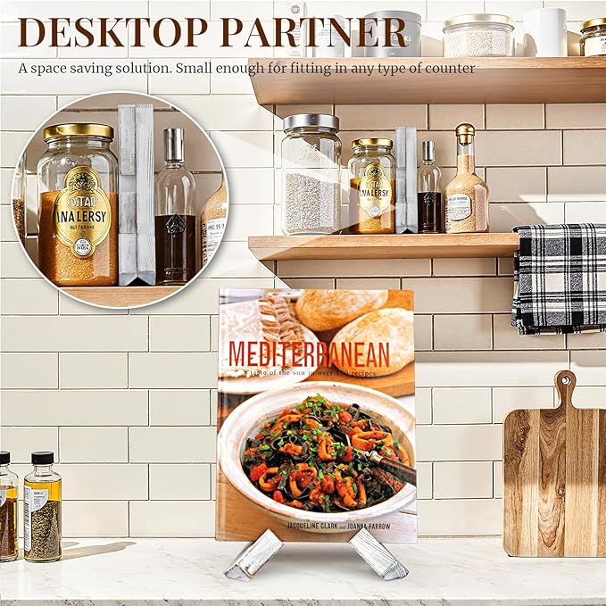 PUERSI Cookbook Stand for Kitchen, Recipe Book Holder for Kitchen Counter, Wooden Cookbook Holder, Rustic Cook Book Holder Stand - Farmhouse White - 1 Set