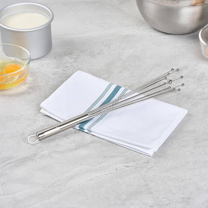 Restaurantware 12.5 in Stainless Steel Ball Whisk - 6 Pack - German Standard Egg Beater with Ergonomic Handle, Dishwasher Safe - Manual Mixer Cooking Whisk for Baking, Stirring, Sauces, Beating