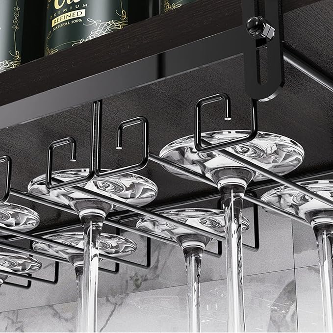 V3VOGUE Under Cabinet Wine Glass Rack, Punch-Free Stemware Rack, Hanging Stemware Holder, Adjustable Under Shelf Glasses Storage Hanger, Metal Organizer, for Cabinet Kitchen Bar