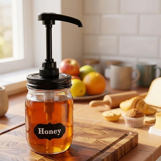 Mason Jar Syrup & Sauce Dispenser Pump Lids for Regular Mouth (2 Pack), Coffee Syrup Dispenser Pump Airtight & Leak-Proof Kitchen Food Grade (Jar Not Included)