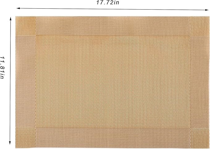 CADONO Placemats Set of 4 Washable Indoor/Outdoor Vinyl Place Mats for Dining Table Durable Non-Slip Heat Resistant PVC Weave Table Mats（Gold Cube）