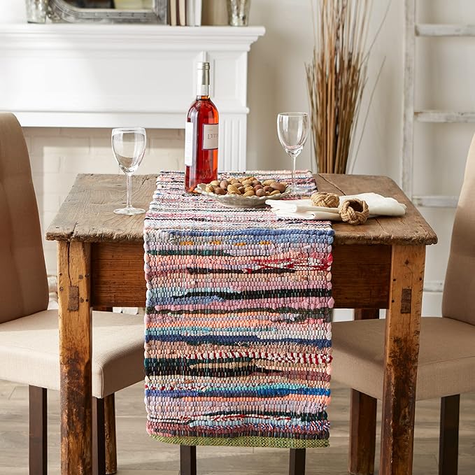 DII Handmade Chindi Tabletop, Reversible and Machine Washable, Table Runner, 14x72, Multicolor