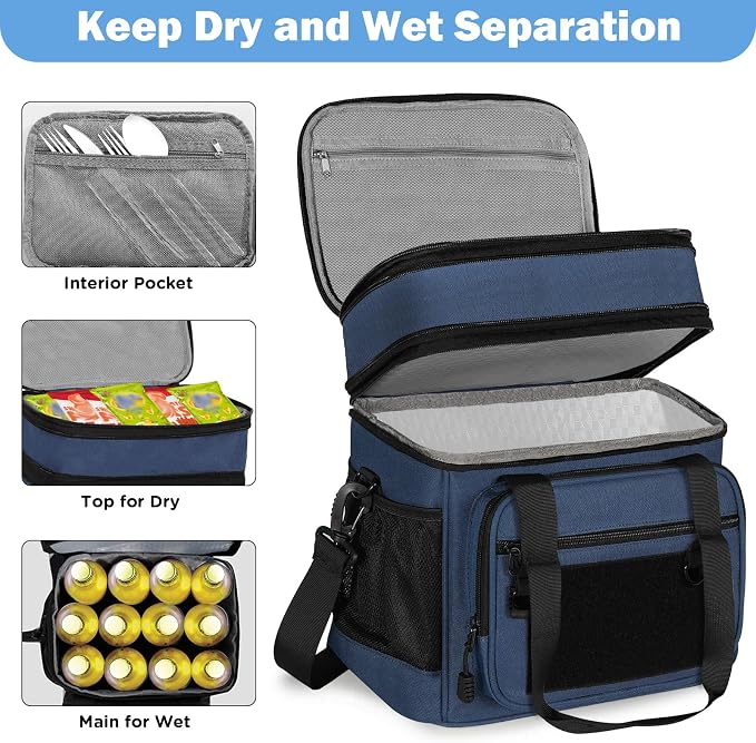 GLENKEY Tactical Lunch Box Cooler Bag - Expandable Insulated Lunch Bag for Men Women - XLarge Lunchbox for Adults Work Shifts Outdoor Trips Blue 22L
