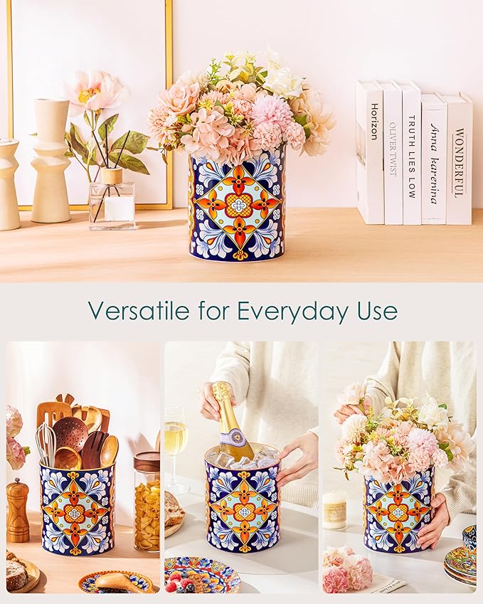 vancasso SIMI Utensil Holder, 7.3"+5.5" Porcelain Kitchen Utensil Holder for Countertop, Bohemian Kitchen Utensil Organizer for Spatulas, Spoons, Decorative Counter Utensil Crock, Amber Elegance