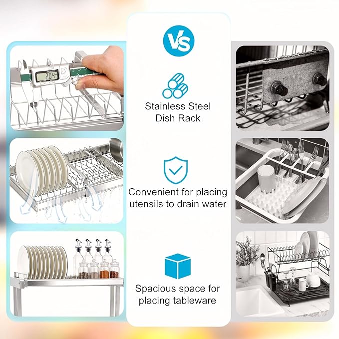 Over The Sink Dish Drying Rack,Large Capacity 23.8"-39.3",Over The Sink Dish Srying Rack Expandable Drainer & Storage Organizer for Kitchen Counter Full Stainless Steel