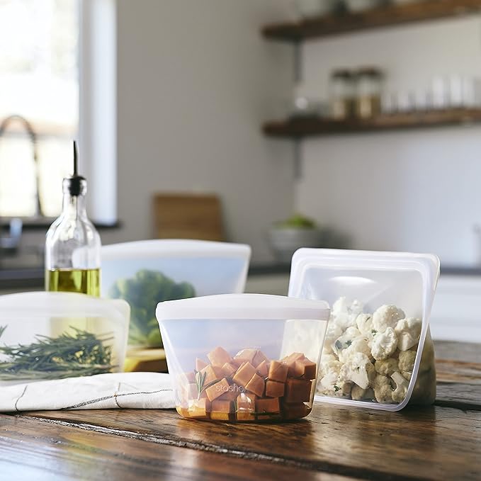 Stasher Silicone Reusable Storage Bag, 2-Cup Bowl, Reusable Freezer Bags, Microwave, Dishwasher, Oven Safe, Sous Vide, Premium Lunch Container, Eco Friendly, Food-safe Silicone Snack Bag, 16 oz, Clear | Reusable Food Bag