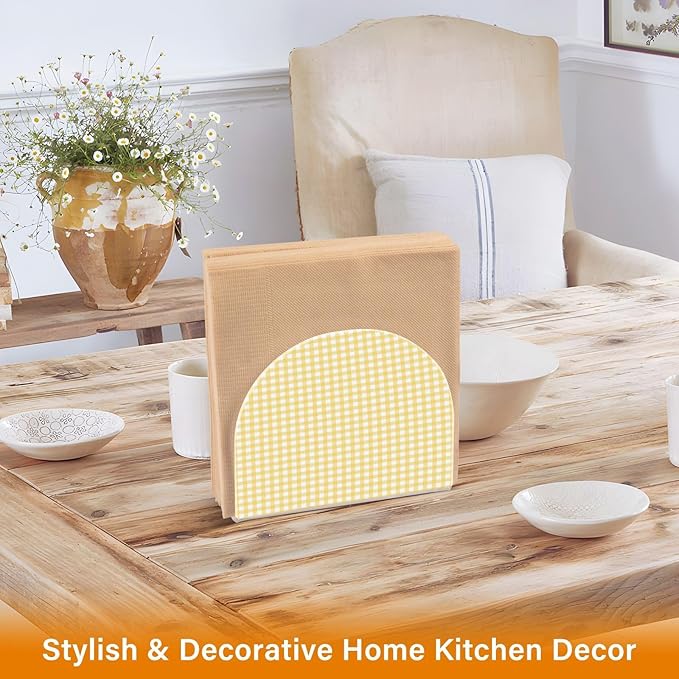 Yellow Gingham Acrylic Napkin Holder for Table, Tissue Paper Dispenser for Kitchen Countertop, Dining Table, Bar, Coffee Shop, Home Decor