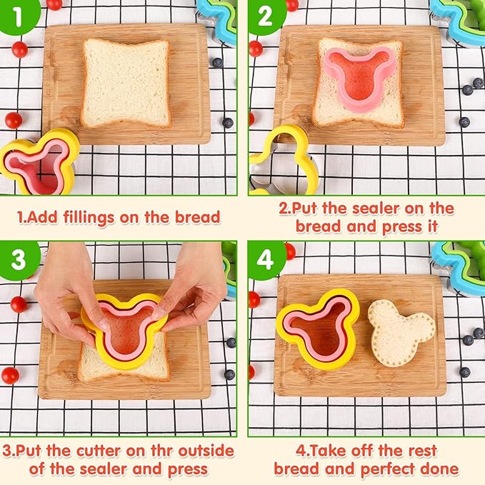 30Pcs Sandwich Cutter and Sealer for Kids Fruit Cutters Shapes Food Picks Crustless Sandwich Shape Cutters Decruster Sandwich Maker DIY Cookie Cutter Boys Girls School Bento Box