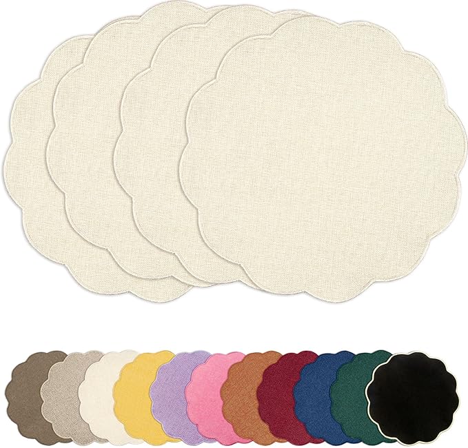 AHHFSMEI Round Faux Linen Placemats Set of 4 Heat Resistant Non-Slip Stain Proof Table Mats for Kitchen Dining Elegant Decor Place Mats (Beige,4)
