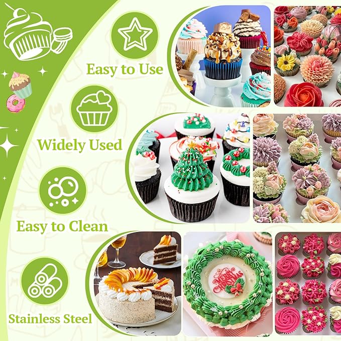Hendiy Piping Tips Set, Stainless Steel Frosting Piping Kit with 48 Cake Decorating Tip, Small Frosting Icing Tips Baking Tools for Cupcakes, Cake, Cookie