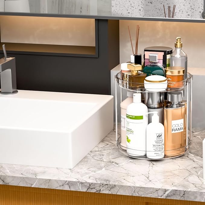 4 Pack Rotating Small Lazy Susan Turntable Organizer for Cabinet,9.5 Inch Clear Acrylic Spice Rack,Turn Table Organizers for Refrigerator,Kitchen,Pantry and Vanity Makeup,Bathroom Countertop Organizer