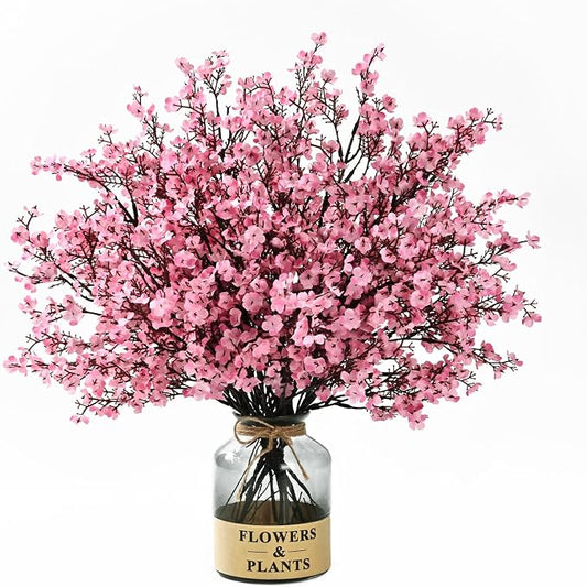 Waipfaru 15Pcs Fake Flowers Babys Breath Silk, Real Touch Pink Artificial Flowers Bulk with Bendable Stems, Pink Faux Flowers Babys Breath for Valentine's Day Spring Wedding Party Decor