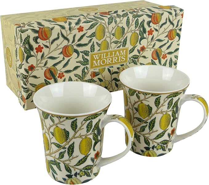 The Leonardo Collection Fruits Mug Set of 2 William Morris, Tea and Coffee Mugs for Hot Drinks | Fine China Printed Mugs for Kitchen & Home | Reusable Ceramic Cups for Every Occasion