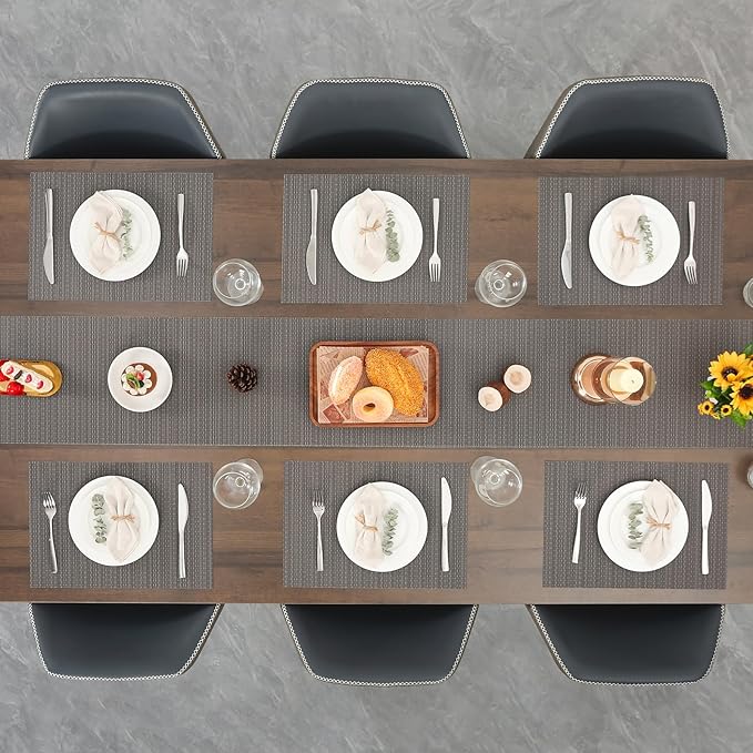 Myir JUN Placemats Set of 4, Vinyl Woven Placemats Place Mats Indoor Set of 4 Washable Table Mats Non-Slip Place mats for Dining Table (Dark Gray, Set of 4)