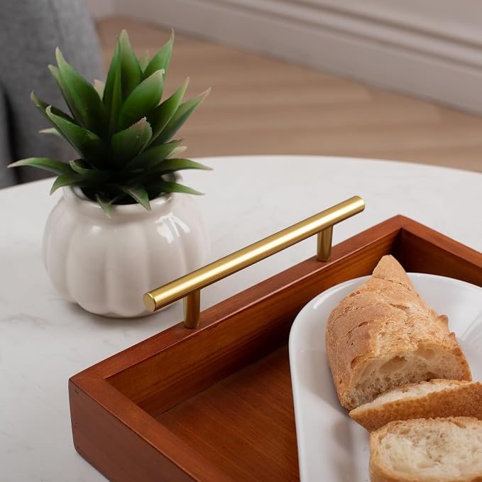 Coran Wooden Rectangle Tray | Gold Metal Handles | 6097BR
