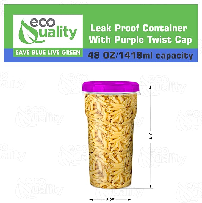 48 oz Clear Twist Top Storage Deli Containers with Leak Proof Lids Purple - BPA Free Snack Containers Airtight Reusable Plastic Food Storage Canisters with Twist Seal Caps, Food Storage, Meal Prep, Freezer, Kitchen Organizer, Stackable, Reusable (8)