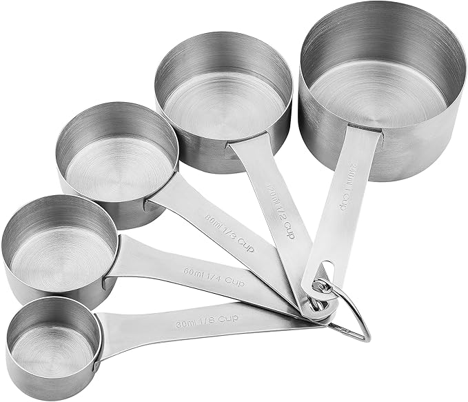 Stainless Steel Measuring Cups and Spoons Set, 18/8(304) Steel Material Heavy Duty 5 Measuring cups and 5 Measuring Spoons 1 Leveler and 2 rings Pack 13pcs Per set