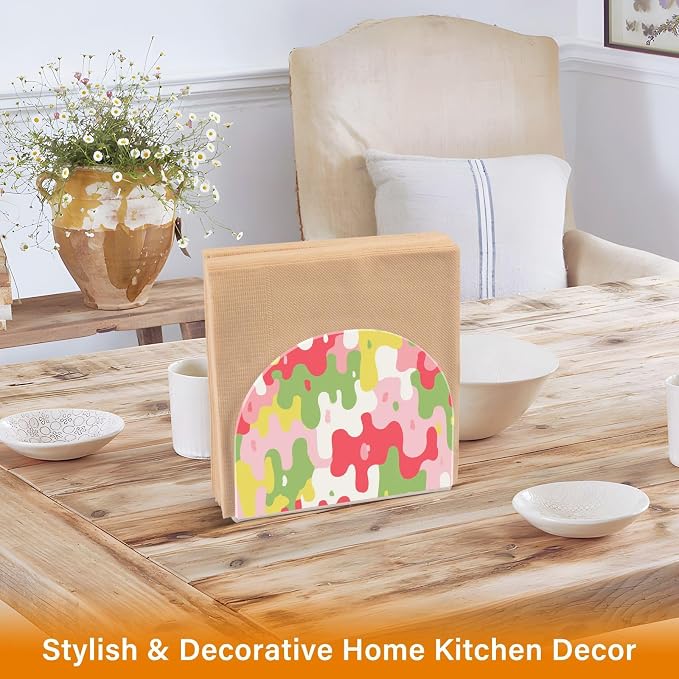 Napkin Holder Acrylic Napkin Holder for Table Kitchen Party Restaurant U Shaped Upright Napkin Dispenser Organizer Colorful Drips