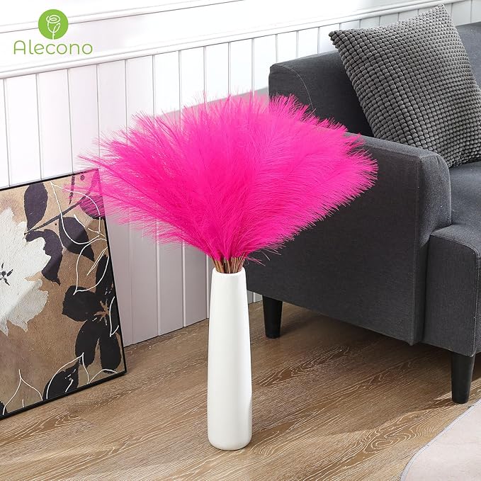 Alecono Hot Pink Pampas Grass 17in 𝟯𝟬𝙋𝙘𝙨, Artificial Faux Fluffy Pampas Grass Decor for Home Wedding Centerpieces Party