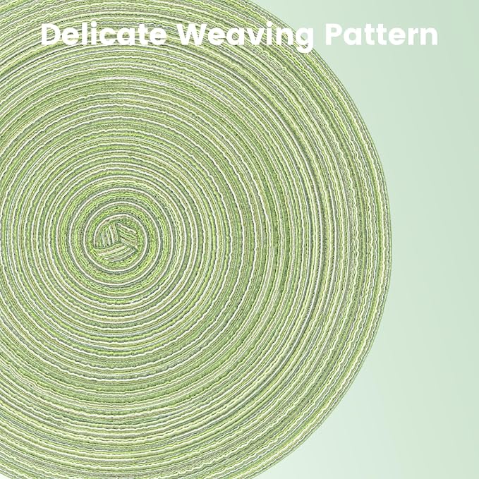 15'' Round Woven Placemats Set of 6, Natural Heat Resistant Washable Non-Slip Woven Table Mats-Green