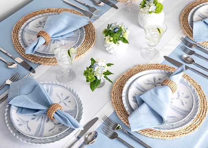 Solino Home Linen White Table Runner 36 Inches - Classic Hemstitch, 100% Pure Linen Coffee Table Runner 14 x 36 Inch Ideal for Dresser Tables - Summer, 4th of July