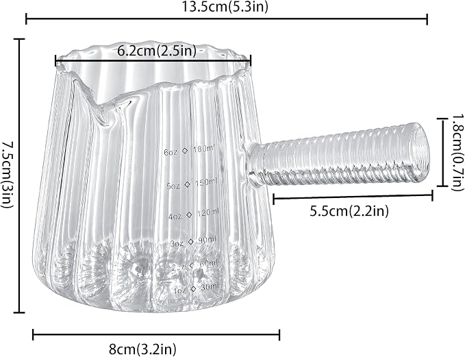 6oz Espresso Measuring Cup, V-spout Glass Espresso Shot Cup with Handle and Two Measuring Scale, Essentials Accessories for Espresso Machine and Coffee Bar
