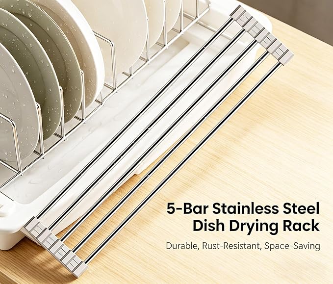 Ahyuan Roll up Dish Drying Rack Over The Sink Kitchen Roll up Sink Drying Rack Portable Dish Drainer Foldable Dish Drying Rack (Warm Gray, 17.8''X3.7'')