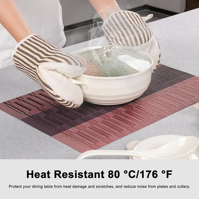 Placemats Set of 8, Vinyl Woven Place Mats Indoor Set of 8 Washable Wipeable PVC Table Mats Heat-Resistant Non Slip Plastic Placemat for Kitchen Dining Outdoor Table (Purple Red, Set of 8)