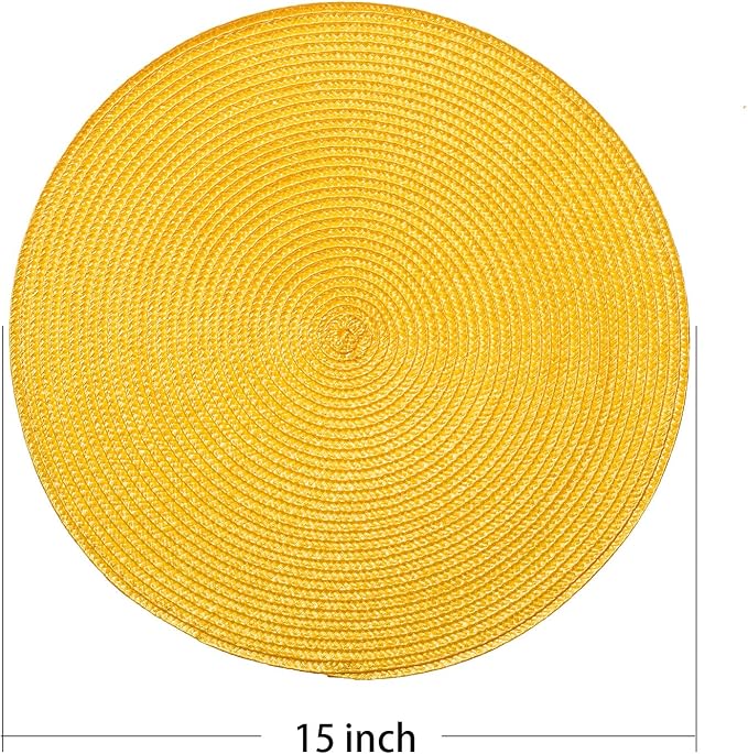 AHHFSMEI Round Placemats Set of 6 Heat Resistant Washable Non-Slip Woven Braided Table Mats for Dining Table Kitchen & Home Decor (Yellow)
