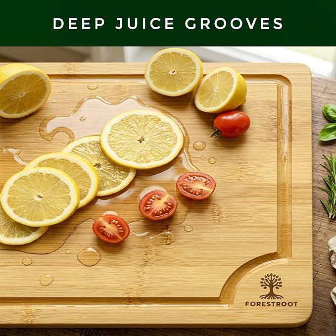 Bamboo Cutting Board Set – 3-Piece Wooden Kitchen Boards for Meal Prep & Serving – Durable Bamboo with Deep Juice Groove & Side Handles – Great for Meat, Vegetables & Charcuterie