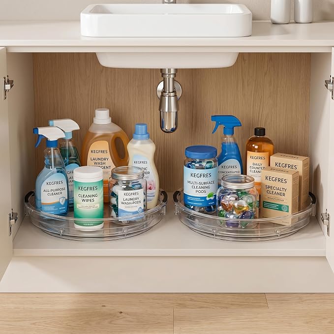 3 Pack Lazy Susan Organizer, Rotating Turntable Spice Rack for Kitchen Storage, Pantry, Cabinet, Fridge & Countertop, Condiment & Seasoning Holder, 9.25", 10.6", 12", Clear