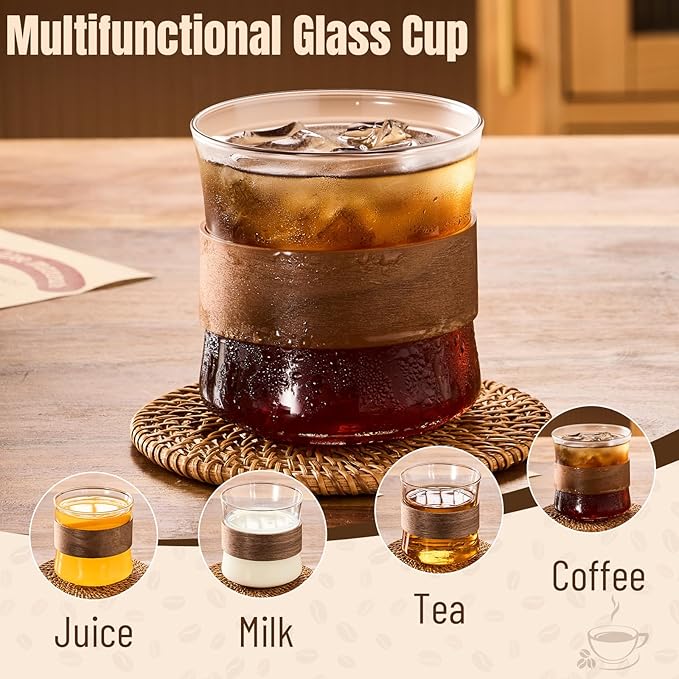 PARACITY Espresso Cups Set of 2 with Wooden Ring (14 OZ)