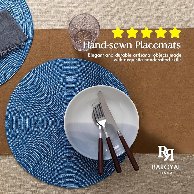 Round Placemats Set of 4 Woven Placemats Washable Braided Table Mats for Dining Table Heat Resistant Non-Slip Circle Place Mats(Mid Blue)
