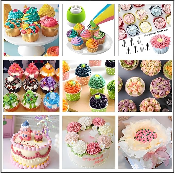 Piping Bags and Tips Set, 130 Pcs with 48 Numbered Icing Tips, 7 Russian Tips, 1 Ball Tip, 2 Leaf Tips, 8 Carved Pens, 4 Couplers, 50 Pastry Bags & More for Cake Cupcake Decorating