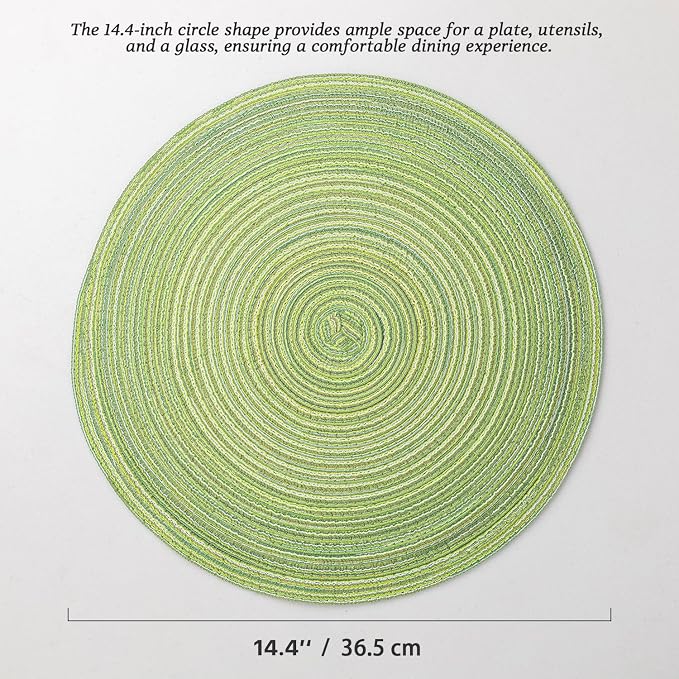 Round Placemats Set of 4 Woven Placemats Washable Braided Table Mats for Dining Table Heat Resistant Non-Slip Circle Place Mats(Green)