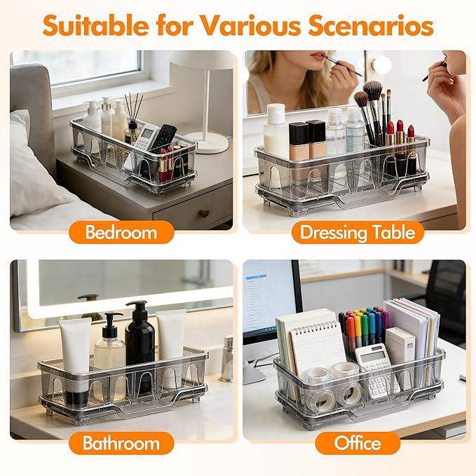 Kitchen Sink Sponge Holder, Sink Caddy Organizer with Compartments, Self-Draining and Easy-Clean Design, Sink Caddy for Kitchen Sink, Bathroom, Vanity, Countertop Storage, Kitchen Sink Caddy Organizer