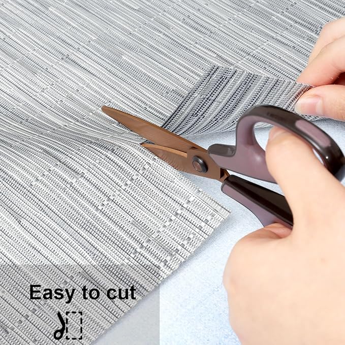 Myir JUN Placemats Set of 6, Vinyl Woven Placemats Place Mats Indoor Washable Table Mats Non-Slip Place mats for Dining Table (Silver, Set of 6)