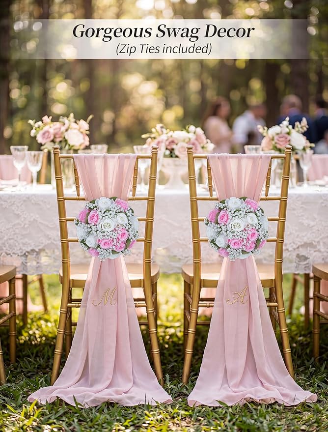 BLOSMON Fake Flowers Ball Centerpieces: 2 Pcs Pink Rose Babys Breath Artificial Flowers Wedding Decoration for Table Silk Kissing Floral Bouquet Arrangements for Home Party DIY Decor