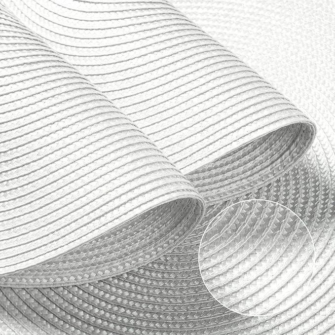 FunWheat Round Braided Placemats Set of 4 Table Mats for Dining Tables Woven Washable Non-Slip Place mats 15inch (White, 4pcs)