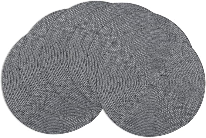Winknowl Round Braided Placemats Set of 6 Washable Woven Heat Resistant Table Mats for Kitchen Dining Tables 15 inch Round Place Mats (Dark Gray,6pcs)
