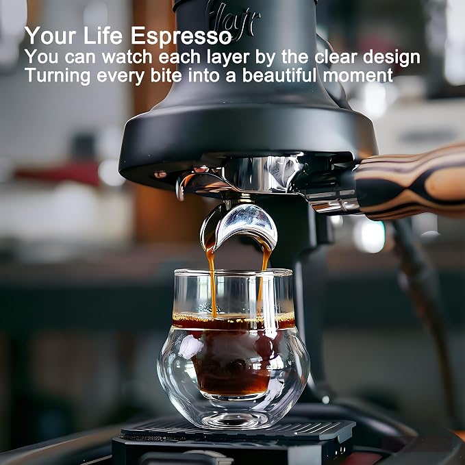 Double-Walled Espresso Cups,Small Unique Glass,Set of 2, 4oz | Handcrafted Espresso Glasses, Clear Borosilicate Glass, Dishwasher Safe, For Coffee Machines