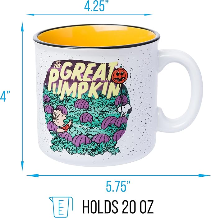 Silver Buffalo Peanuts “It’s the Great Pumpkin” Ceramic Camper Mug Featuring Snoopy and Linus, 20 Ounces