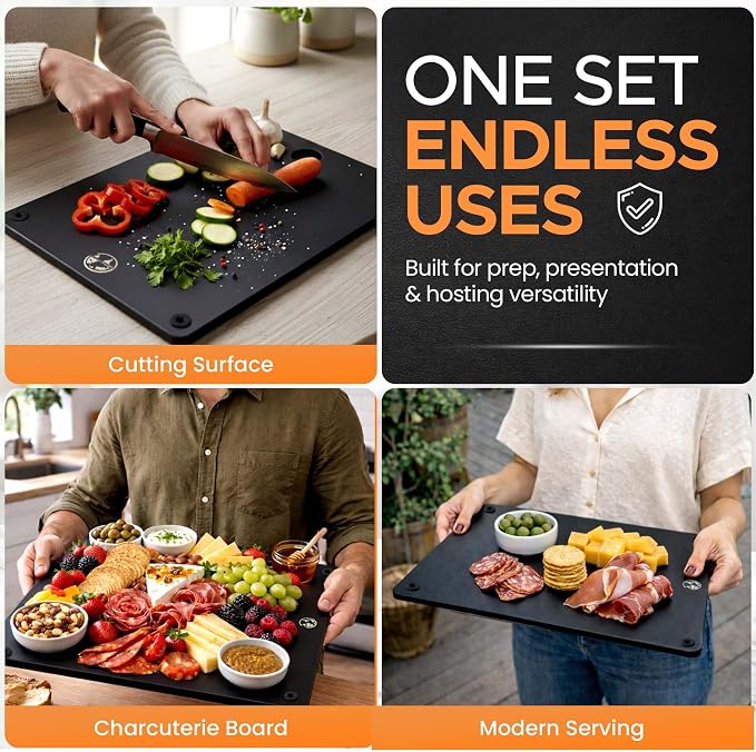 Earth's Dreams Composite Wood Cutting Board Set of 3 – Dishwasher Safe, Non-Toxic Cutting Boards for Kitchen – Extra Large, Large & Small Non-Slip Wood Charcuterie & Chopping Boards (Black)