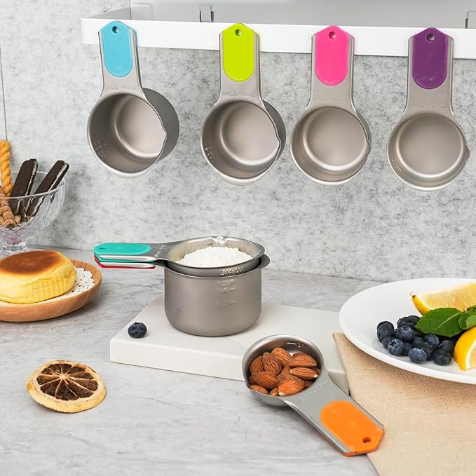 Magnetic Measuring Cups Set of 7, Stainless Steel Nesting Measuring Cups with Easy to Read Markings, Kitchen Gadgets for Cooking & Baking