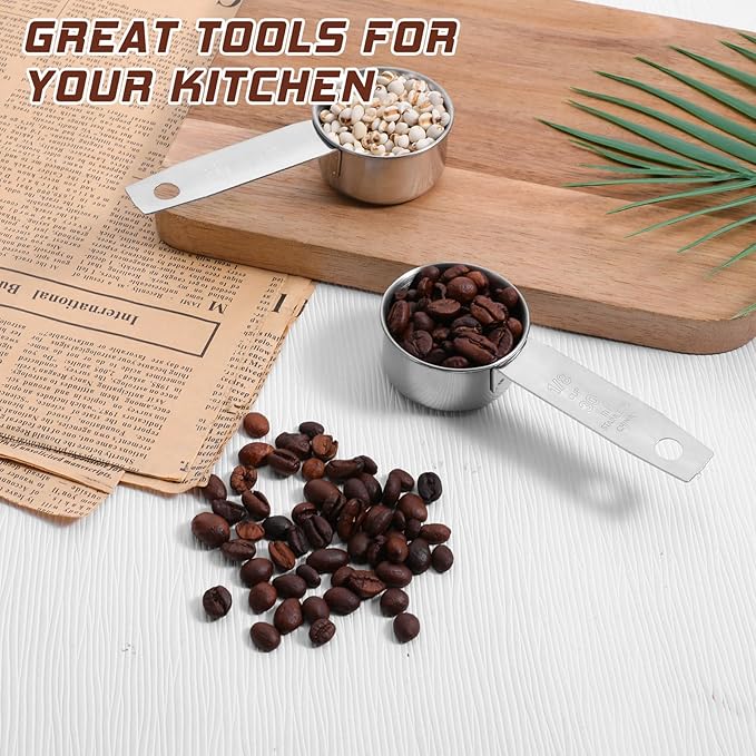 2 Pcs 1/8 Cup (30ml, 1oz) Measuring Cup, Stainless Steel Measuring Scoop Coffee Scoops Small Metal Measure Cups Tablespoon for Wet and Dry Ingredients, Metric and US Measurement, Dishwasher Safe